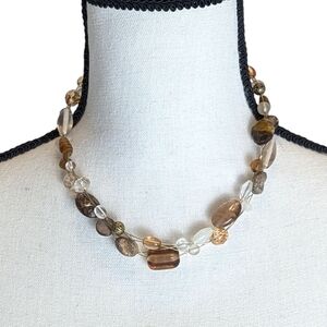 Lia Sophia Necklace Glass Stone Beads Twisted Strand Brown Neutrals NWT